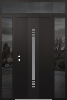 DIAMOND A5 64" X 96" BLACK/WHITE FROSTED GLASS PANEL BLACK RHI WITH 2 SIDELITES AND TRANSOM MIRRORED GLASS