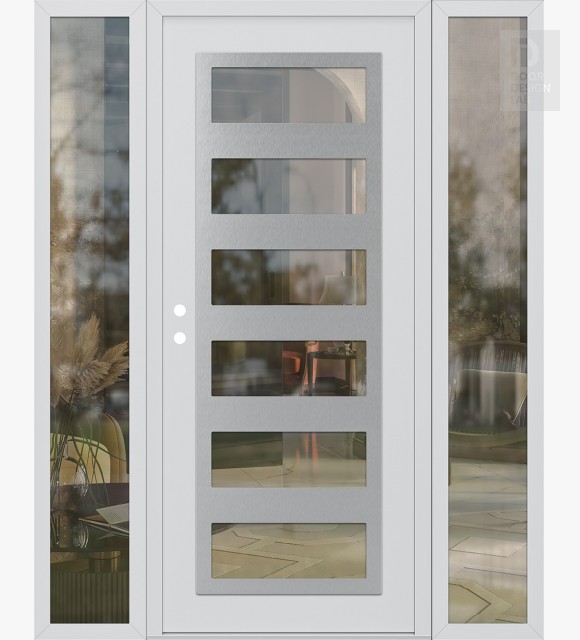 Modern Steel Front Door Diamond C9 68" x 80" white/white clear Glass Panel stainless steel RHI with 2 Sidelites clear Glass
