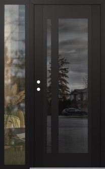 Diamond C15 48" x 80" black/black mirrored Glass Panel black RHI with Sidelite clear Glass