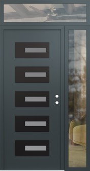 Diamond D6 48" x 96" anthracite/anthracite frosted Glass Panel black LHI with Sidelite and Transom clear Glass