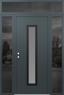 DIAMOND A11 64" X 96" ANTHRACITE/ANTHRACITE FROSTED GLASS PANEL BLACK RHI WITH 2 SIDELITES AND TRANSOM MIRRORED GLASS
