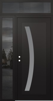 Diamond C4 52" x 96" black/white frosted Glass Panel black RHI with Sidelite and Transom mirrored Glass