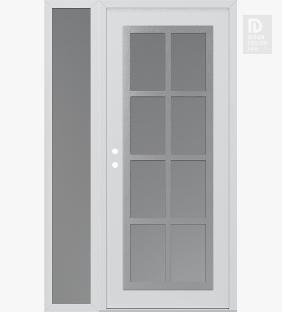 Modern Steel Front Door Diamond C16 50" x 80" white/white frosted Glass Panel stainless steel RHI with Sidelite frosted Glass
