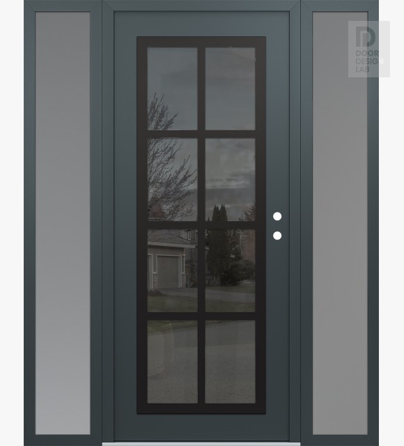 Modern Steel Front Door Diamond C16 68" x 80" anthracite/anthracite mirrored Glass Panel black LHI with 2 Sidelites frosted Glass