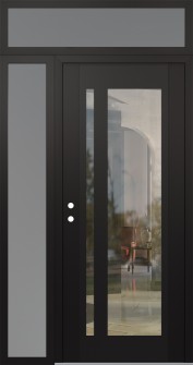 Diamond C15 52" x 96" black/black clear Glass Panel black RHI with Sidelite and Transom frosted Glass