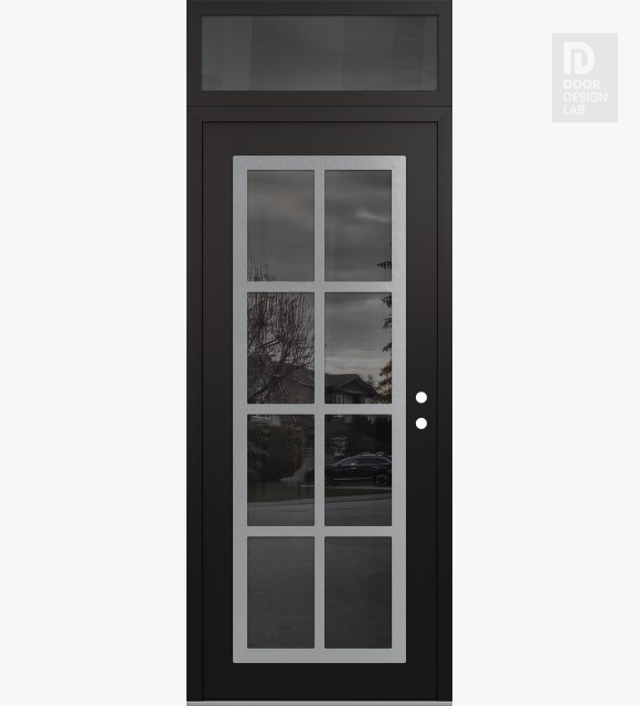 Modern Steel Front Door Diamond C16 36" x 96" black/black mirrored Glass Panel stainless steel LHI with Transom mirrored Glass