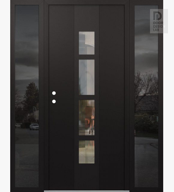 Modern Steel Front Door DIAMOND A10 60" X 80" BLACK/BLACK CLEAR GLASS PANEL BLACK RHI WITH 2 SIDELITES MIRRORED GLASS