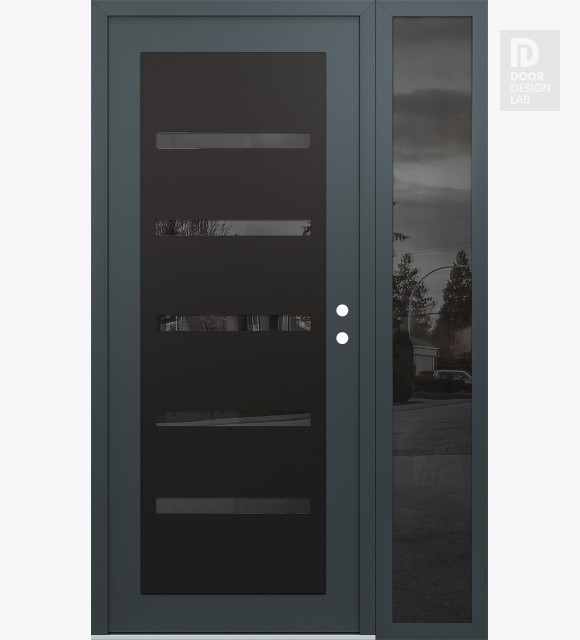 Modern Steel Front Door Diamond C7 50" x 80" anthracite/anthracite mirrored Glass Panel black LHI with Sidelite mirrored Glass