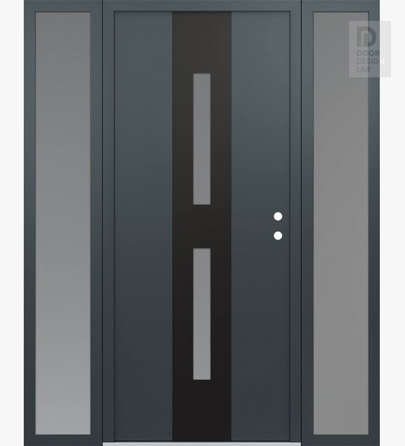 Modern Steel Front Door DIAMOND A6 60" X 80" ANTHRACITE/ANTHRACITE FROSTED GLASS PANEL BLACK LHI WITH 2 SIDELITES FROSTED GLASS