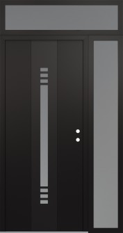 DIAMOND A5 50" X 96" BLACK/WHITE FROSTED GLASS PANEL BLACK LHI WITH SIDELITE AND TRANSOM FROSTED GLASS