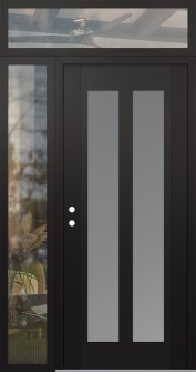 Diamond C14 50" x 96" black/white frosted Glass Panel black RHI with Sidelite and Transom clear Glass