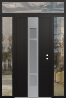 DIAMOND A9 64" X 96" BLACK/WHITE FROSTED GLASS PANEL STAINLESS STEEL LHI WITH 2 SIDELITES AND TRANSOM CLEAR GLASS