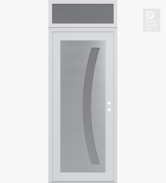 Modern Steel Front Door Diamond C4 36" x 96" white/white frosted Glass Panel stainless steel LHI with Transom frosted Glass