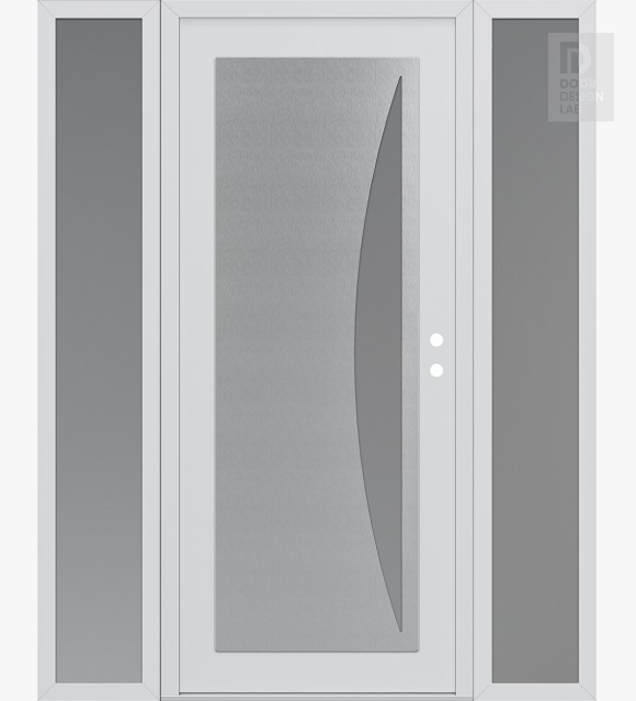 Modern Steel Front Door Diamond C13 64" x 80" white/white frosted Glass Panel stainless steel LHI with 2 Sidelites frosted Glass