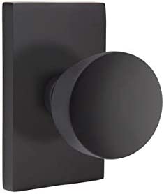 EMTEK ROUND KNOB WITH MODERN RECTANGULAR ROSETTE PRIVACY RH FLAT BLACK (US19) 5212