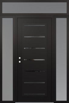 Diamond C11 64" x 96" black/black mirrored Glass Panel black RHI with 2 Sidelites and Transom frosted Glass