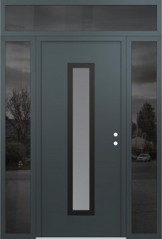 DIAMOND A11 60" X 96" ANTHRACITE/ANTHRACITE FROSTED GLASS PANEL BLACK LHI WITH 2 SIDELITES AND TRANSOM MIRRORED GLASS