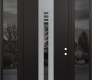 Modern Steel Front Door DIAMOND A5 68" X 96" BLACK/BLACK MIRRORED GLASS PANEL STAINLESS STEEL LHI WITH 2 SIDELITES AND TRANSOM MIRRORED GLASS