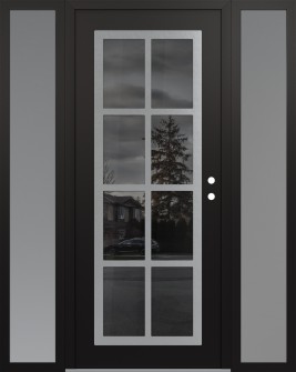 Diamond C16 68" x 80" black/black mirrored Glass Panel stainless steel LHI with 2 Sidelites frosted Glass