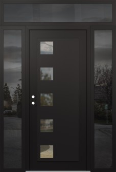 Diamond C5 60" x 96" black/black clear Glass Panel black RHI with 2 Sidelites and Transom mirrored Glass