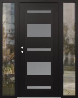 Diamond C10 68" x 80" black/white frosted Glass Panel black RHI with 2 Sidelites clear Glass