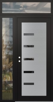 Diamond C8 52" x 96" black/black mirrored Glass Panel stainless steel RHI with Sidelite and Transom clear Glass
