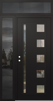 Diamond C3 48" x 96" black/black clear Glass Panel black RHI with Sidelite and Transom mirrored Glass