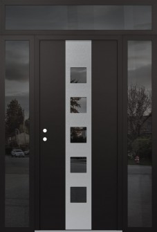 DIAMOND A13 60" X 96" BLACK/BLACK MIRRORED GLASS PANEL STAINLESS STEEL RHI WITH 2 SIDELITES AND TRANSOM MIRRORED GLASS