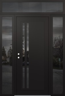 Diamond C6 68" x 96" black/black mirrored Glass Panel black RHI with 2 Sidelites and Transom mirrored Glass