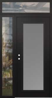 Diamond C1 50" x 96" black/white frosted Glass Panel black RHI with Sidelite and Transom clear Glass