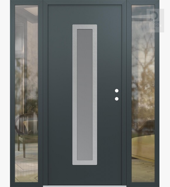 Modern Steel Front Door DIAMOND A11 68" X 80" ANTHRACITE/ANTHRACITE FROSTED GLASS PANEL STAINLESS STEEL LHI WITH 2 SIDELITES CLEAR GLASS