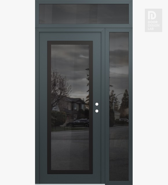 Modern Steel Front Door Diamond C1 48" x 96" anthracite/anthracite mirrored Glass Panel black LHI with Sidelite and Transom mirrored Glass