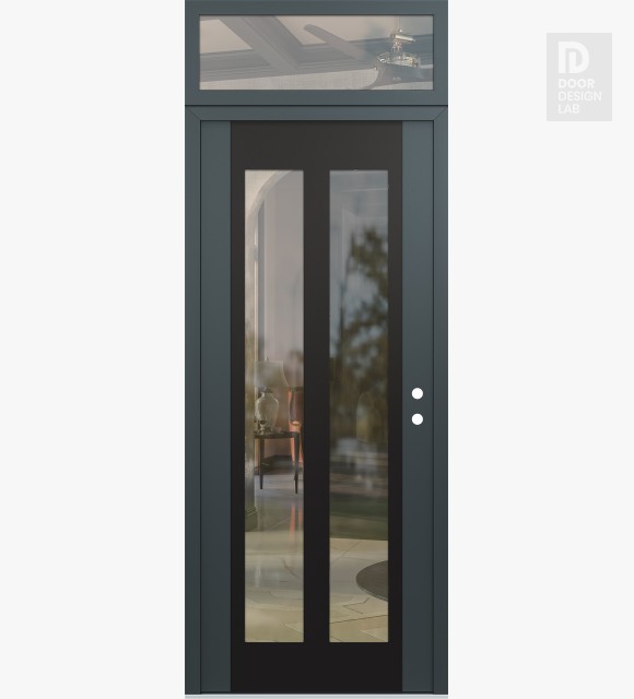 Modern Steel Front Door Diamond C14 36" x 96" anthracite/anthracite clear Glass Panel black LHI with Transom clear Glass
