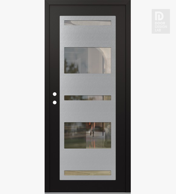 Modern Steel Front Door Diamond C10 36" x 80" black/black clear Glass Panel stainless steel RHI