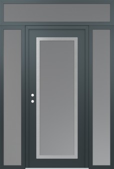 Diamond C1 64" x 96" anthracite/anthracite frosted Glass Panel stainless steel RHI with 2 Sidelites and Transom frosted Glass