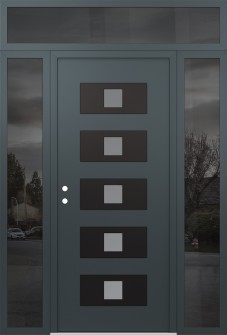 Diamond D8 60" x 96" anthracite/anthracite frosted Glass Panel black RHI with 2 Sidelites and Transom mirrored Glass