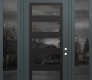 Modern Steel Front Door Diamond C9 68" x 96" anthracite/anthracite mirrored Glass Panel black LHI with 2 Sidelites and Transom mirrored Glass