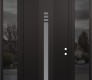 Modern Steel Front Door DIAMOND A5 60" X 96" BLACK/WHITE FROSTED GLASS PANEL BLACK LHI WITH 2 SIDELITES AND TRANSOM MIRRORED GLASS