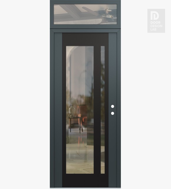 Modern Steel Front Door Diamond C15 36" x 96" anthracite/anthracite clear Glass Panel black LHI with Transom clear Glass