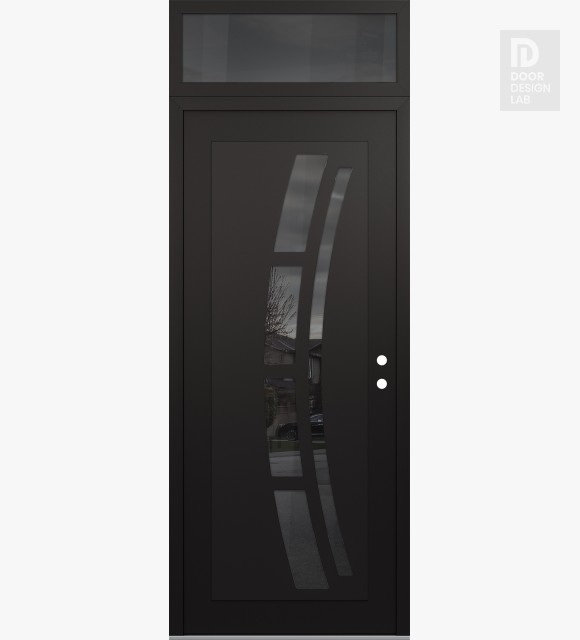 Modern Steel Front Door Diamond C12 36" x 96" black/black mirrored Glass Panel black LHI with Transom mirrored Glass