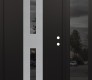 Modern Steel Front Door DIAMOND A6 48" X 80" BLACK/BLACK MIRRORED GLASS PANEL STAINLESS STEEL LHI WITH SIDELITE MIRRORED GLASS