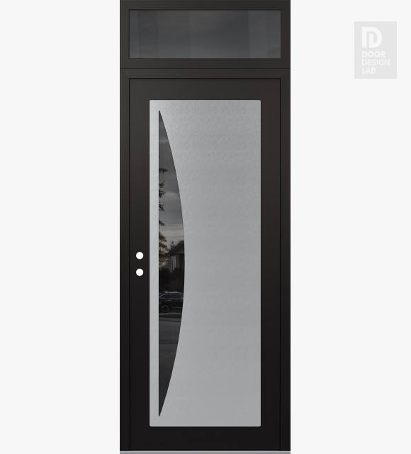 Modern Steel Front Door Diamond C13 36" x 96" black/black mirrored Glass Panel stainless steel RHI with Transom mirrored Glass