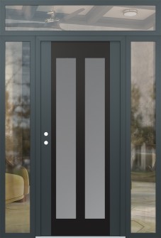 Diamond C14 68" x 96" anthracite/anthracite frosted Glass Panel black RHI with 2 Sidelites and Transom clear Glass