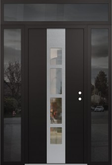 DIAMOND A10 68" X 96" BLACK/BLACK CLEAR GLASS PANEL STAINLESS STEEL LHI WITH 2 SIDELITES AND TRANSOM MIRRORED GLASS