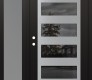 Modern Steel Front Door Diamond C9 48" x 80" black/black mirrored Glass Panel stainless steel RHI with Sidelite frosted Glass