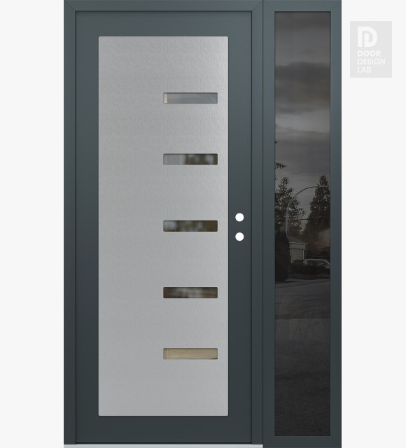 Modern Steel Front Door Diamond C8 50" x 80" anthracite/anthracite clear Glass Panel stainless steel LHI with Sidelite mirrored Glass