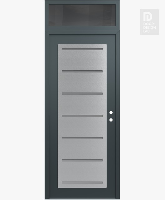 Modern Steel Front Door Diamond C11 36" x 96" anthracite/anthracite frosted Glass Panel stainless steel LHI with Transom mirrored Glass