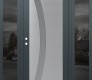 Modern Steel Front Door Diamond C4 68" x 80" anthracite/anthracite frosted Glass Panel stainless steel RHI with 2 Sidelites mirrored Glass