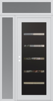 Diamond C7 50" x 96" white/white clear Glass Panel black RHI with Sidelite and Transom frosted Glass