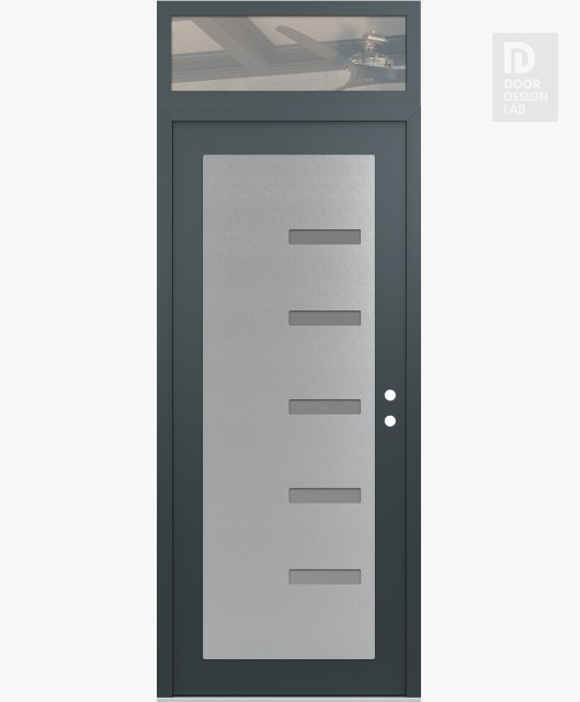 Modern Steel Front Door Diamond C8 36" x 96" anthracite/anthracite frosted Glass Panel stainless steel LHI with Transom clear Glass
